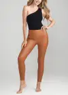 Faux Leather Shaping Legging w/ Side Zip(Rawhide Tan,XS)