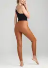 Faux Leather Shaping Legging w/ Side Zip(Rawhide Tan,XS)