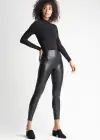 Faux Leather Shaping Legging w/ Side Zip(Black,XS)