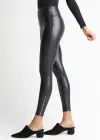 Faux Leather Shaping Legging w/ Side Zip(Black,XS)