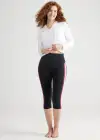 Talia Crop Capri Shaping Legging - 360Sculpt™ Cotton(Black with Blackberry/White Stripe,XS)