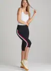 Talia Crop Capri Shaping Legging - 360Sculpt™ Cotton(Black with Blackberry/White Stripe,XS)