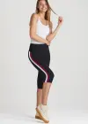 Talia Crop Capri Shaping Legging - 360Sculpt™ Cotton(Black with Blackberry/White Stripe,XS)