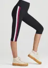 Talia Crop Capri Shaping Legging - 360Sculpt™ Cotton(Black with Blackberry/White Stripe,XS)