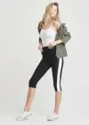 Talia Crop Capri Shaping Legging - 360Sculpt™ Cotton(Black with White Racing Stripe,XS)