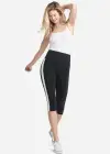 Talia Crop Capri Shaping Legging - 360Sculpt™ Cotton(Black with White Racing Stripe,XS)