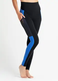 Rachel Shaping Legging w/ Mesh Pockets - 360Sculpt™ Cotton(Black/True Sapphire Stripe,XS)