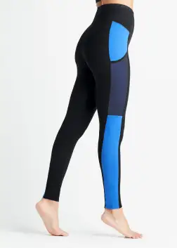 Rachel Shaping Legging w/ Mesh Pockets - 360Sculpt™ Cotton(Black/True Sapphire Stripe,XS)