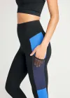 Rachel Shaping Legging w/ Mesh Pockets - 360Sculpt™ Cotton(Black/True Sapphire Stripe,XS)
