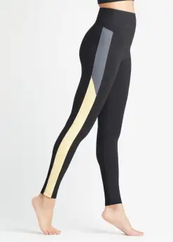 Rachel Shaping Legging w/ Racing Stripe - 360Sculpt™ Cotton(Black/Smoke/Lemon Drop,XS)