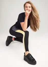 Rachel Shaping Legging w/ Racing Stripe - 360Sculpt™ Cotton(Black/Smoke/Lemon Drop,XS)
