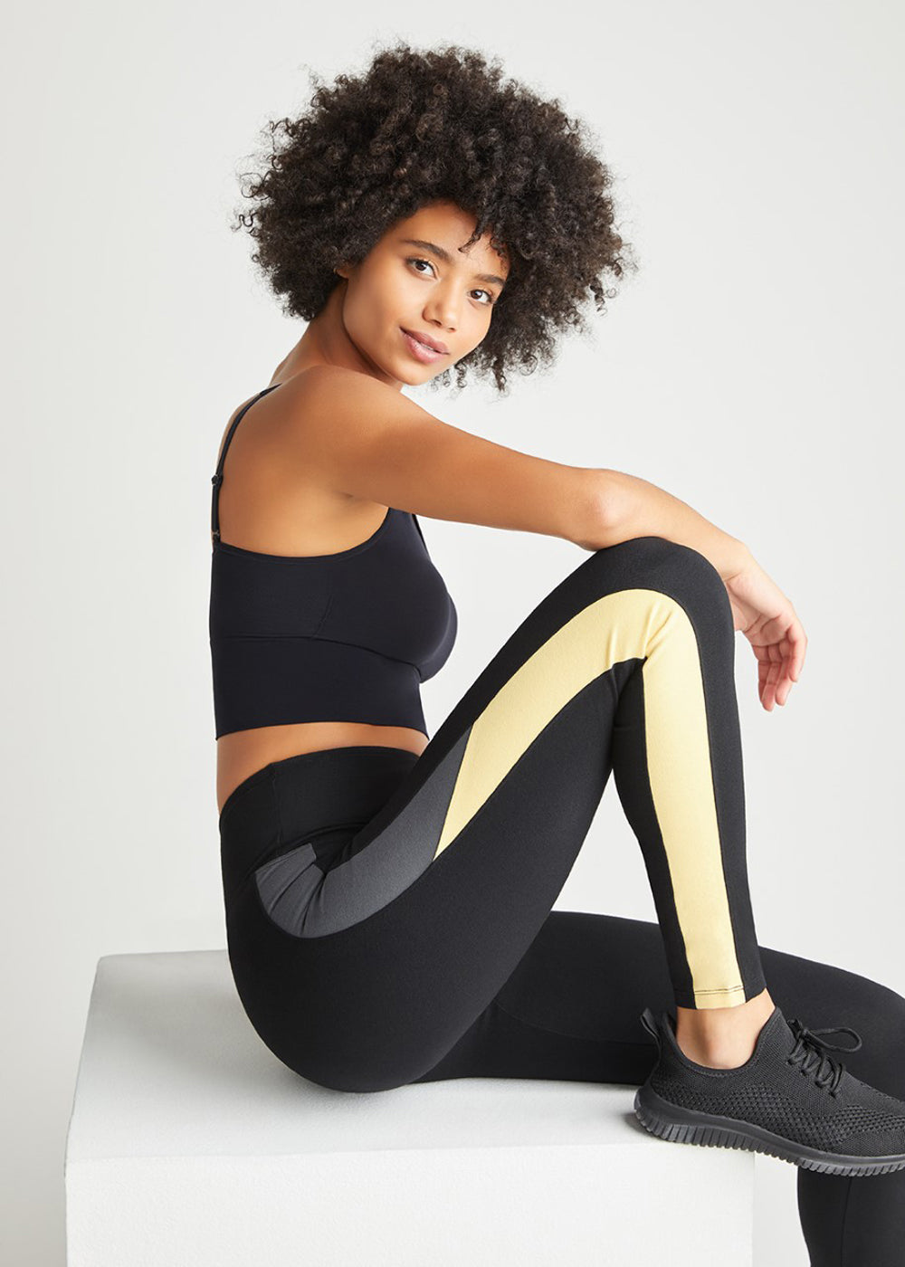 Rachel Shaping Legging w/ Racing Stripe - 360Sculpt™ Cotton(Black/Smoke/Lemon Drop,XS)