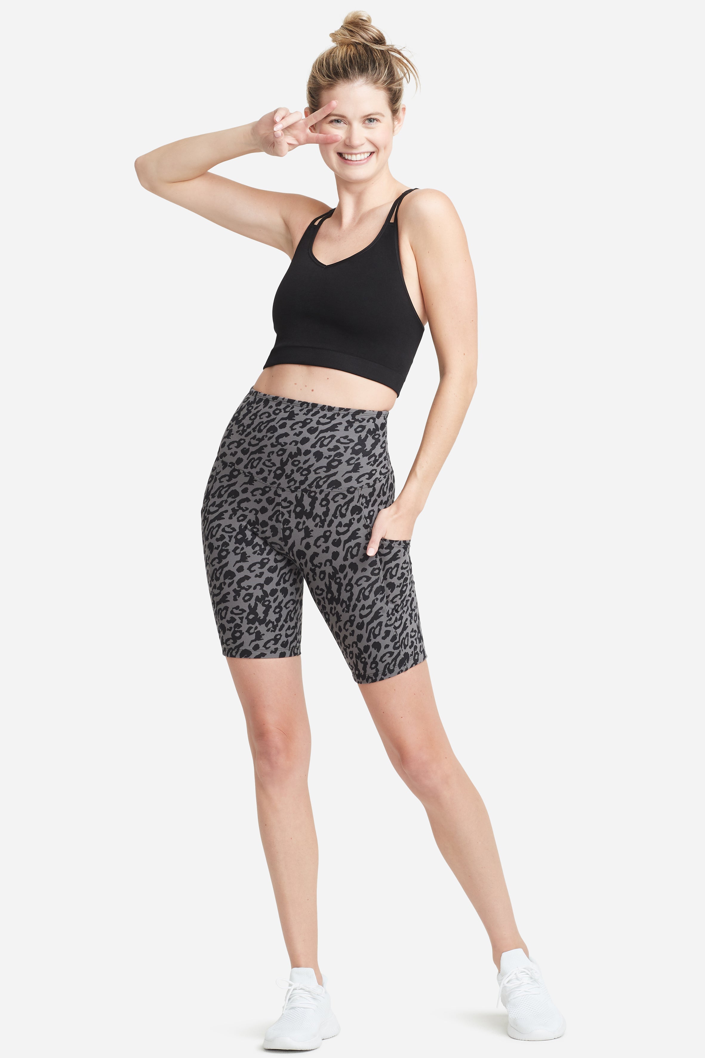 Mel Shaping Biker Short w/ Pockets - 360Sculpt™ Cotton(Leopard Print Castlerock,XS)