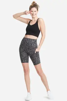 Mel Shaping Biker Short w/ Pockets - 360Sculpt™ Cotton(Leopard Print Castlerock,XS)