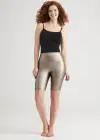 Bronze Faux Leather Shaping Biker Short(Bronze,XS)