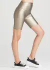 Bronze Faux Leather Shaping Biker Short(Bronze,XS)