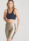 Bronze Faux Leather Shaping Biker Short(Bronze,XS)