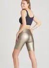 Bronze Faux Leather Shaping Biker Short(Bronze,XS)