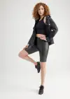 Faux Leather Shaping Biker Short(Black,XS)