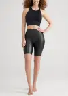 Faux Leather Shaping Biker Short(Black,XS)
