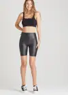 Faux Leather Shaping Biker Short(Black,XS)