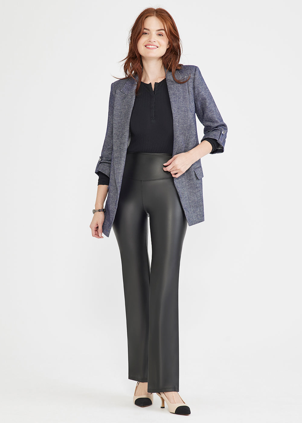 Faux Leather Shaping Bootcut Legging(Black,XS)