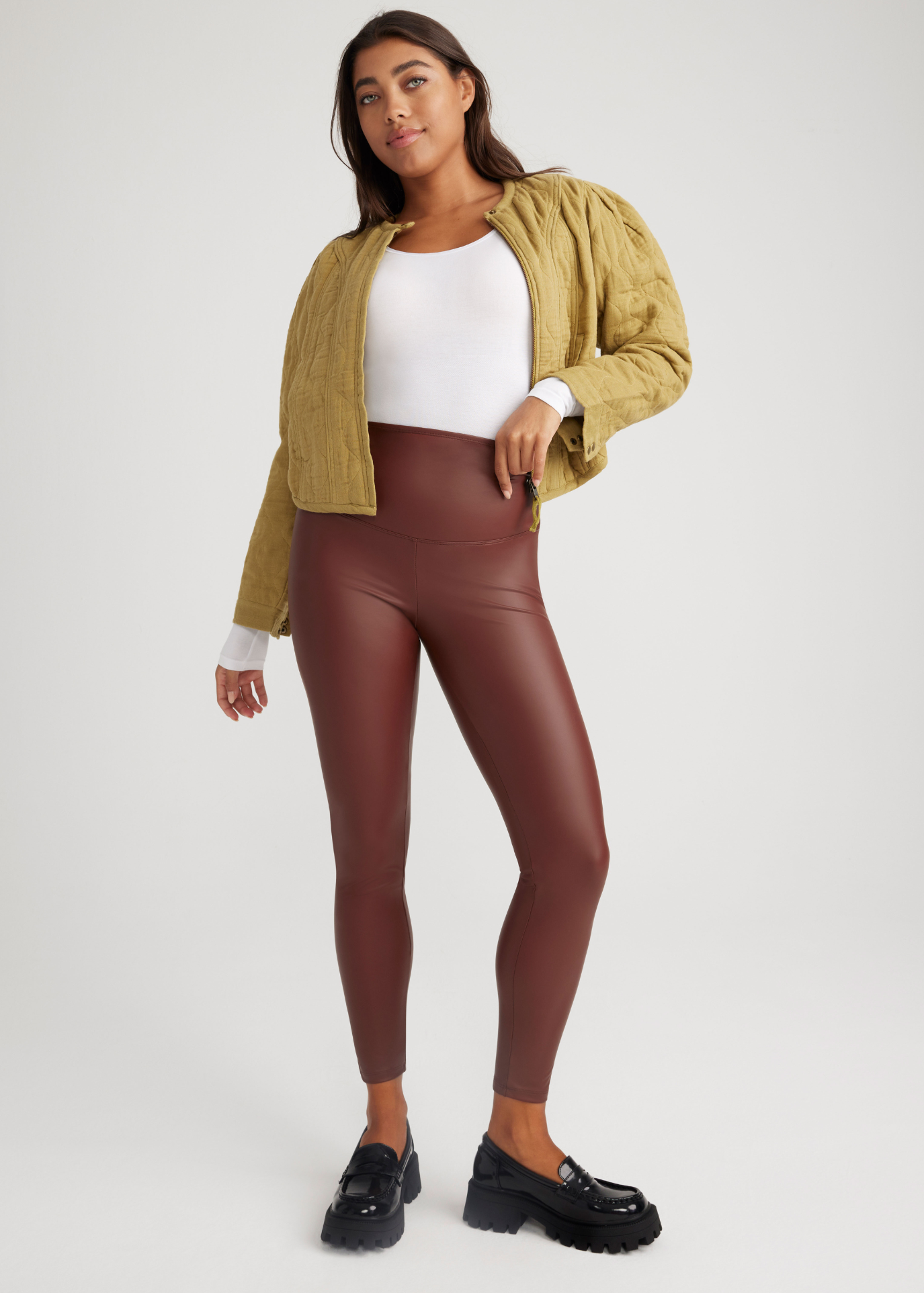 Faux Leather Shaping Legging(Java,XS)