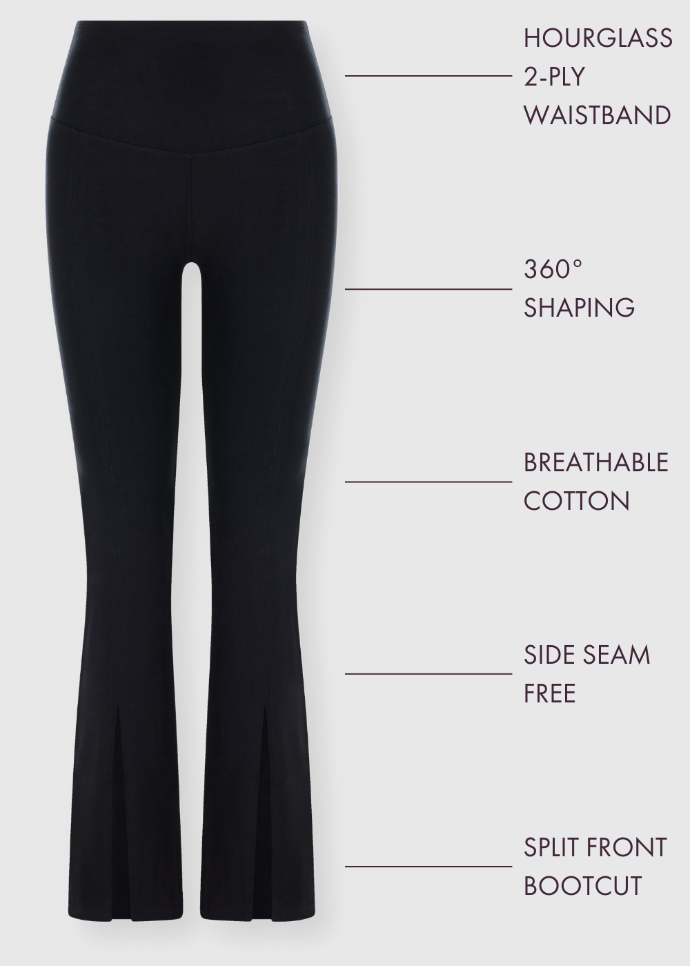 Chrissy Split Bootcut Shaping Legging - 360Sculpt™ Cotton(Black,XS)