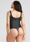 Rome Shaping Thong Bodysuit - Faux Leather(Black,S)