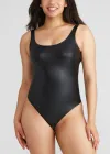 Rome Shaping Thong Bodysuit - Faux Leather(Black,S)