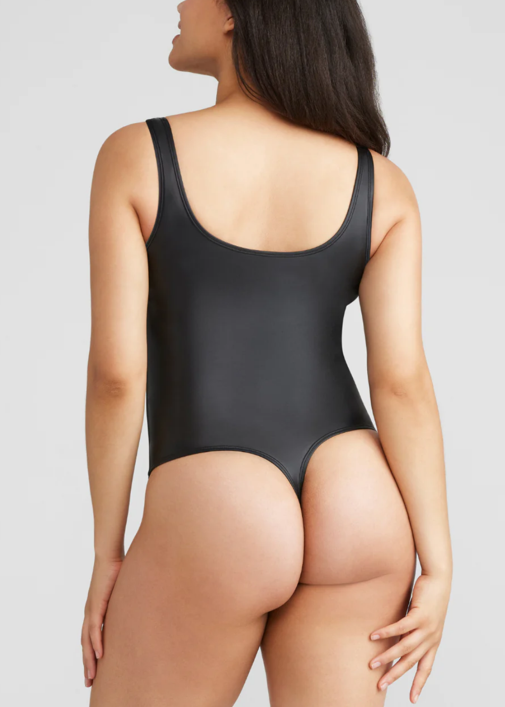 Rome Shaping Thong Bodysuit - Faux Leather(Black,S)