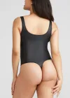 Rome Shaping Thong Bodysuit - Faux Leather(Black,S)