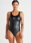 Rome Shaping Thong Bodysuit - Faux Leather(Black,S)