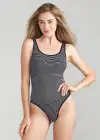 Ruby Shaping Thong Bodysuit - 360Sculpt™ Cotton(Black & White Stripe,S/M)