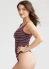 Ruby Shaping Thong Bodysuit - 360Sculpt™ Cotton(Tawny Port/Night Sky/White Stripe,S/M)