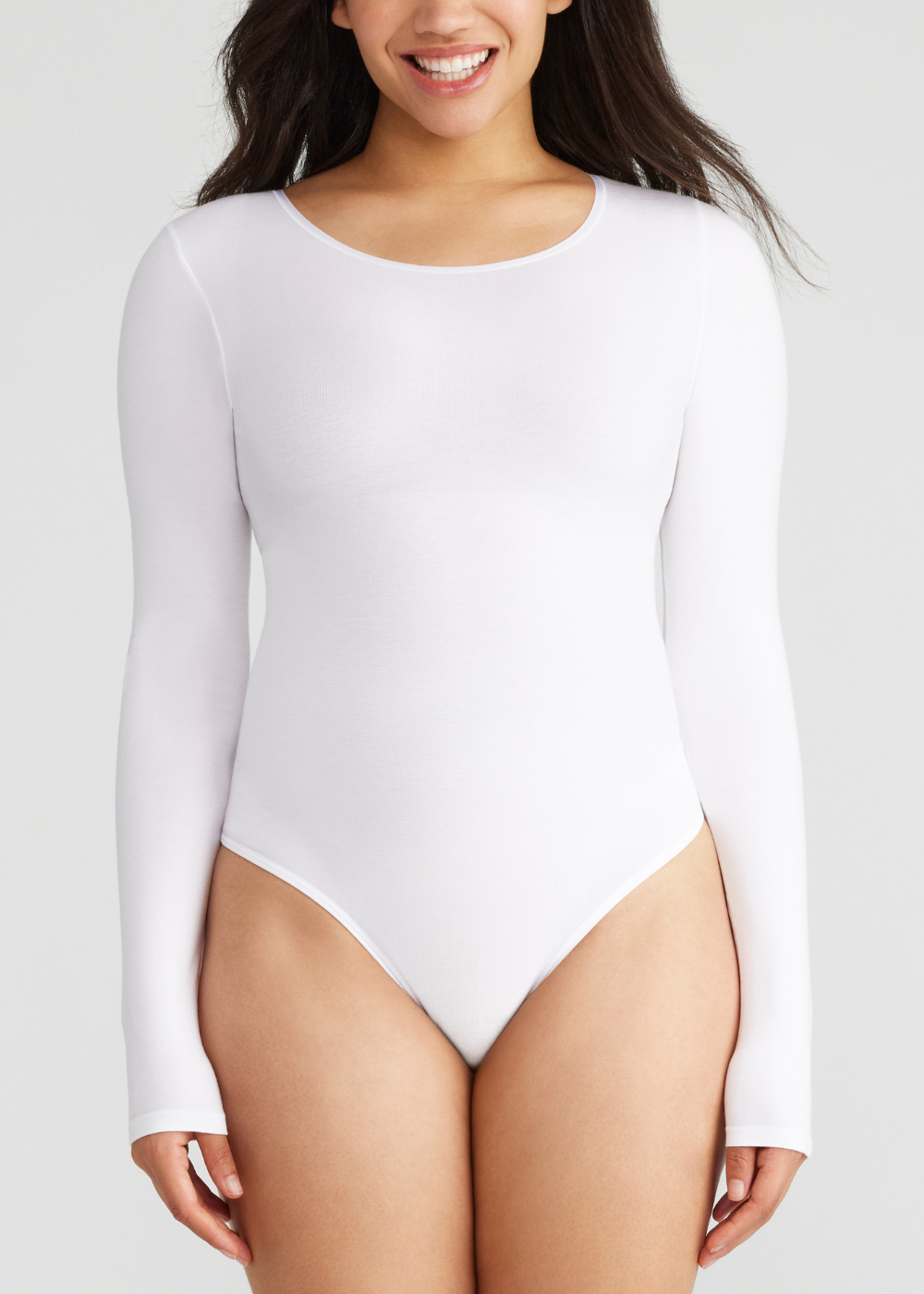 Long Sleeve Shaping Thong Bodysuit - Yummie SoftServe™(White,S/M)