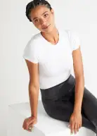 Short Sleeve Shaping Thong Bodysuit - Yummie SoftServe™(White,S/M)