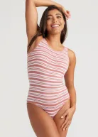 Ruby Shaping Full Back Bodysuit - 360Sculpt™ Cotton(Withered Rose/White Stripe,S/M)