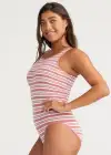 Ruby Shaping Full Back Bodysuit - 360Sculpt™ Cotton(Withered Rose/White Stripe,S/M)