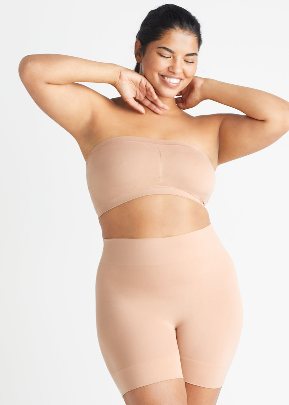 Bandeau Bra w/ Removable Pads(Almond,S/M)