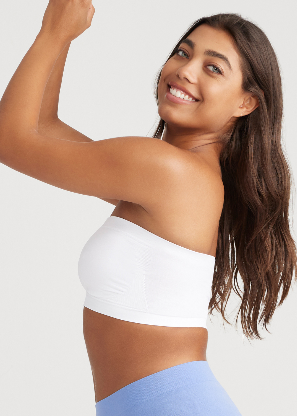 Bandeau Bra w/ Removable Pads(White,S/M)