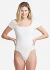 Anette Square Neck Shaping Thong Bodysuit - 360Sculpt™ Cotton(White,S/M)