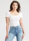 Anette Square Neck Shaping Thong Bodysuit - 360Sculpt™ Cotton(White,S/M)