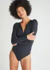 Katrina Henley Long Sleeve Thong Bodysuit
