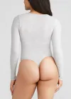 Katrina Henley Long Sleeve Thong Bodysuit(Heather Grey,S/M)