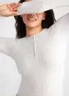 Katrina Henley Long Sleeve Thong Bodysuit