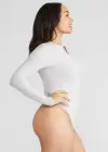 Katrina Henley Long Sleeve Thong Bodysuit(Heather Grey,S/M)