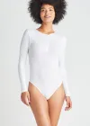 Katrina Henley Long Sleeve Thong Bodysuit(White,S/M)