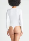 Katrina Henley Long Sleeve Thong Bodysuit(White,S/M)