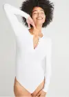 Katrina Henley Long Sleeve Thong Bodysuit